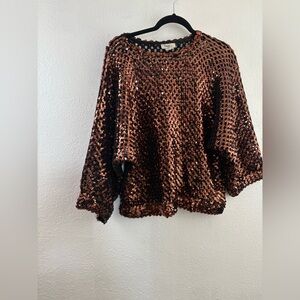 Flagg Vintage 1970s  Brown Sequins Stretch Pullover Top size L-XL